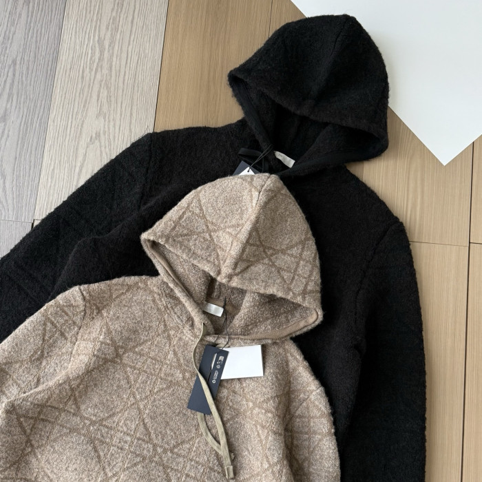 NIGO DIOR Cannage Hooded Sweatshirt Beige Cotton and Wool Blend Knit#nigo336735