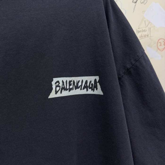NIGO Balenciaga Top-quality Version Women's Masking Tape T-shirt Medium Fit in Faded Black #nigo336738