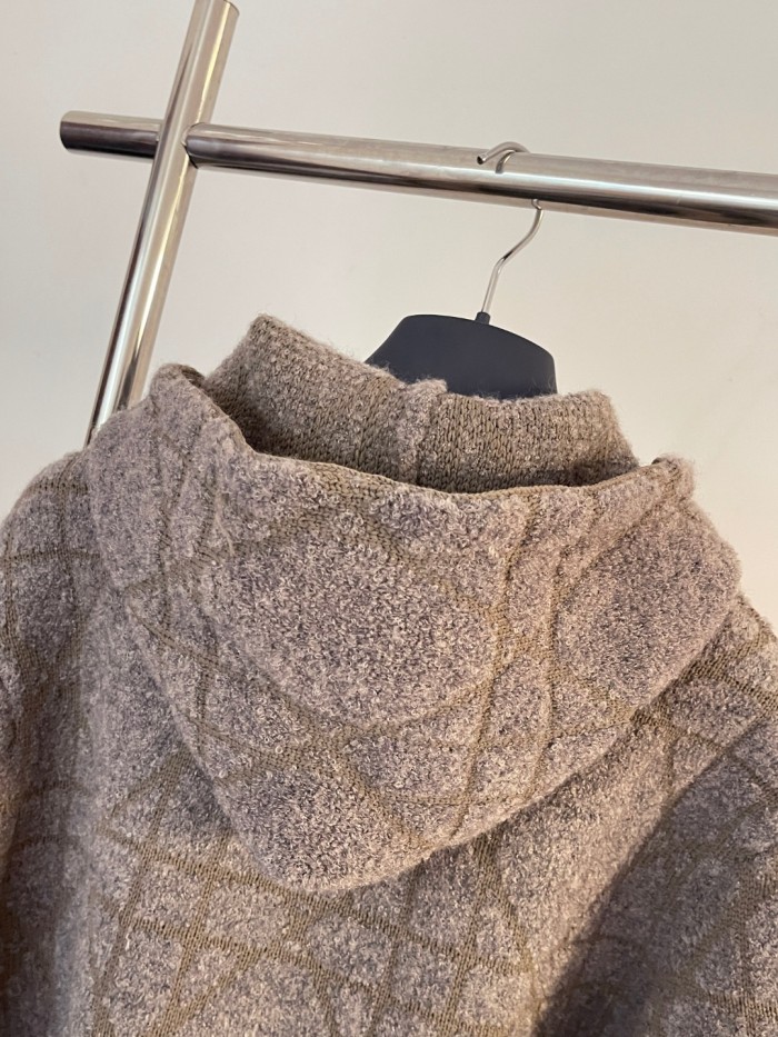 NIGO DIOR Cannage Hooded Sweatshirt Beige Cotton and Wool Blend Knit#nigo336735
