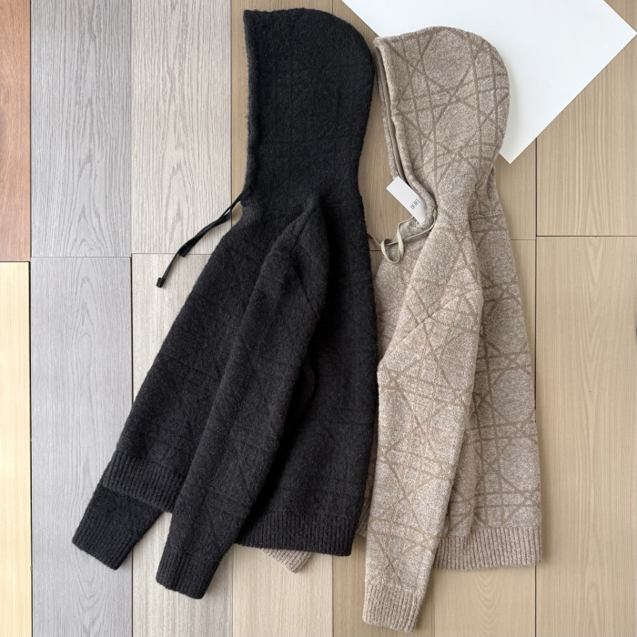 NIGO DIOR Cannage Hooded Sweatshirt Beige Cotton and Wool Blend Knit#nigo336735