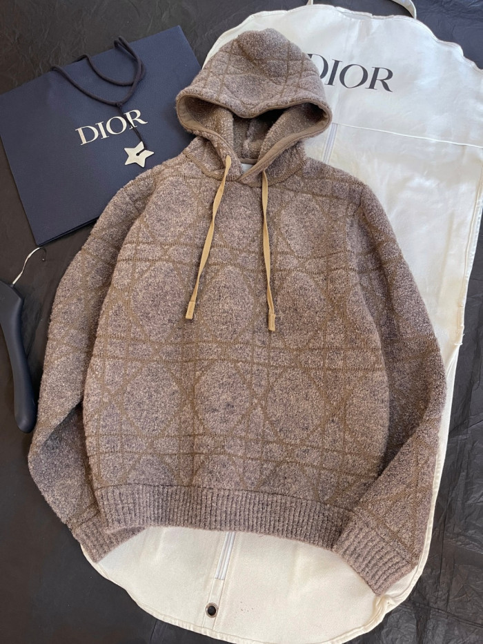 NIGO DIOR Cannage Hooded Sweatshirt Beige Cotton and Wool Blend Knit#nigo336735