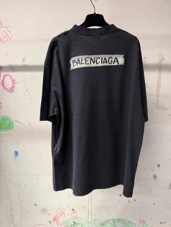 NIGO Balenciaga Top-quality Version Women's Masking Tape T-shirt Medium Fit in Faded Black #nigo336738