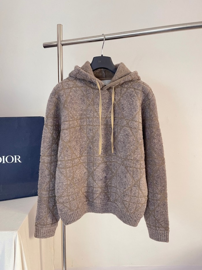 NIGO DIOR Cannage Hooded Sweatshirt Beige Cotton and Wool Blend Knit#nigo336735
