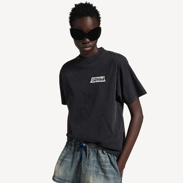 NIGO Balenciaga Top-quality Version Women's Masking Tape T-shirt Medium Fit in Faded Black #nigo336738