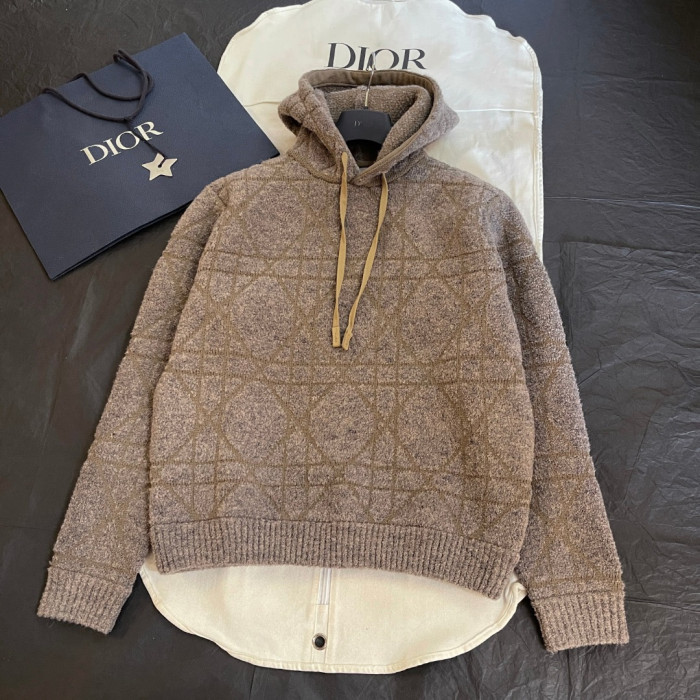 NIGO DIOR Cannage Hooded Sweatshirt Beige Cotton and Wool Blend Knit#nigo336735