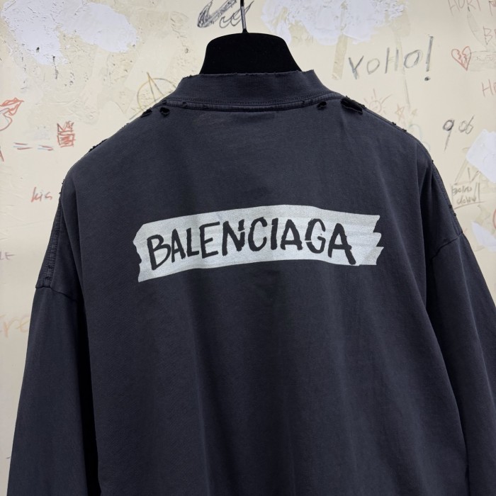 NIGO Balenciaga Top-quality Version Men's Masking Tape Long Sleeve T-shirt Large Fit in Faded Black #nigo336737