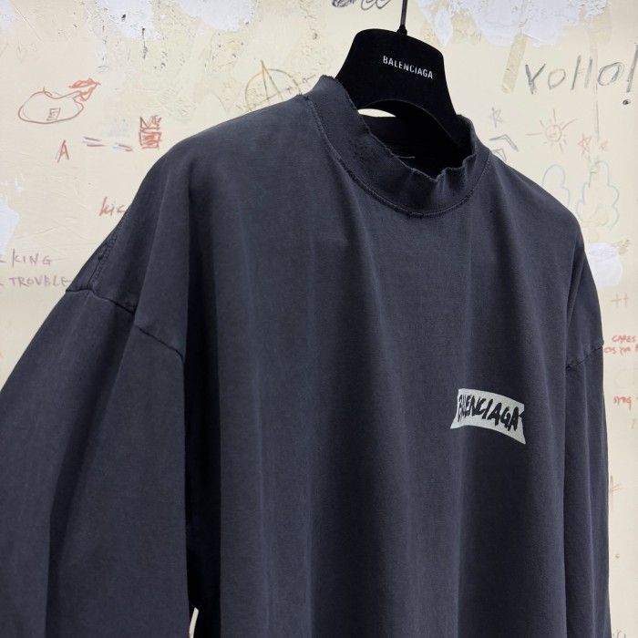 NIGO Balenciaga Top-quality Version Men's Masking Tape Long Sleeve T-shirt Large Fit in Faded Black #nigo336737