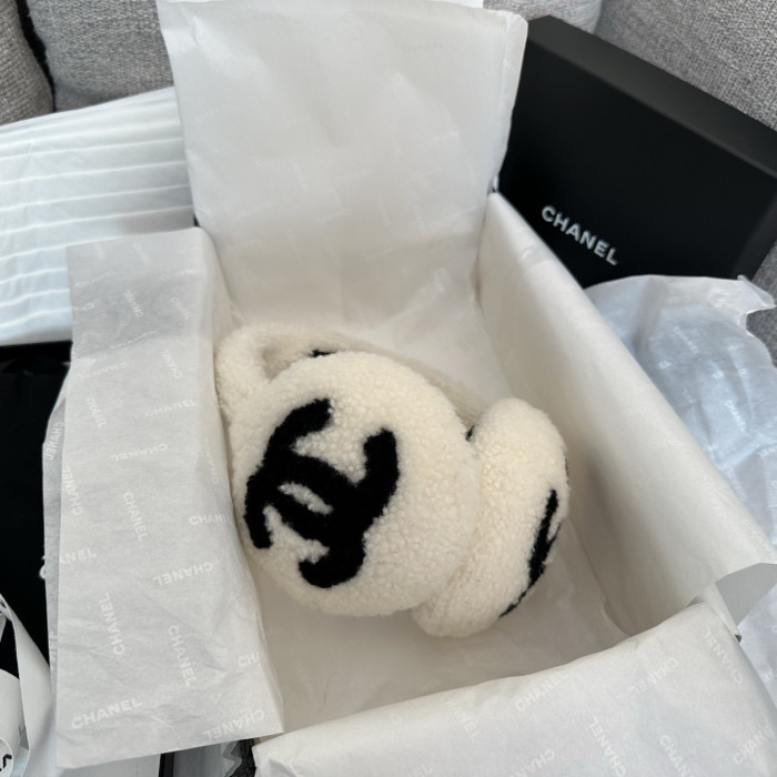NIGO Chanel Top-quality Version Earmuffs Shearling Lambskin Black Ecru #nigo333992