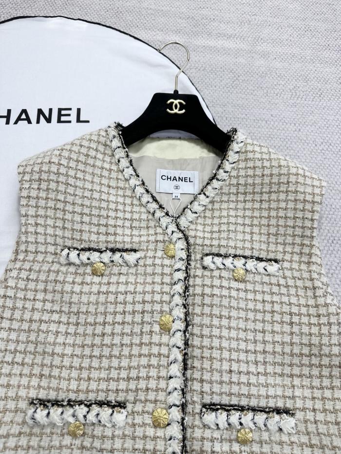 NIGO Chanel Top-quality Version Vest Wool Mohair Tweed Ecru Beige Gold Black #nigo336793