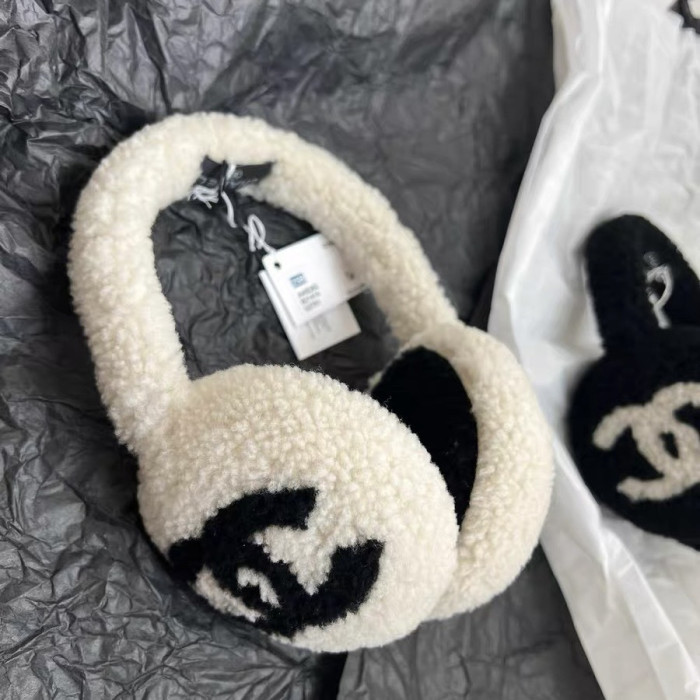 NIGO Chanel Top-quality Version Earmuffs Shearling Lambskin Black Ecru #nigo333992