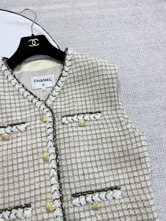 NIGO Chanel Top-quality Version Vest Wool Mohair Tweed Ecru Beige Gold Black #nigo336793
