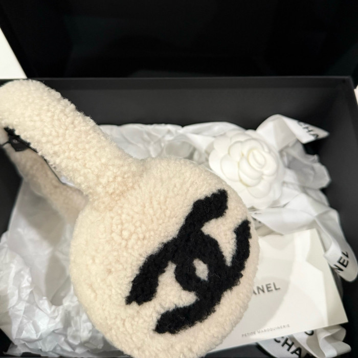 NIGO Chanel Top-quality Version Earmuffs Shearling Lambskin Black Ecru #nigo333992