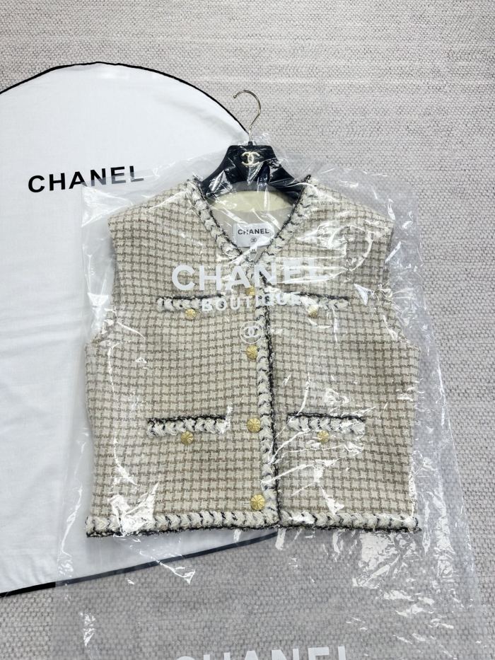 NIGO Chanel Top-quality Version Vest Wool Mohair Tweed Ecru Beige Gold Black #nigo336793