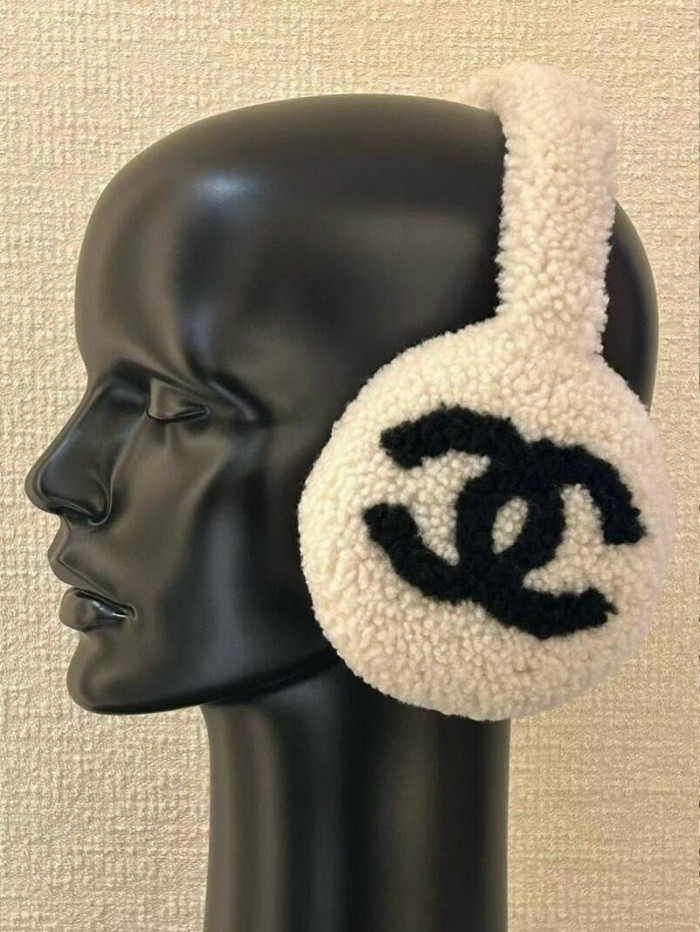 NIGO Chanel Top-quality Version Earmuffs Shearling Lambskin Black Ecru #nigo333992