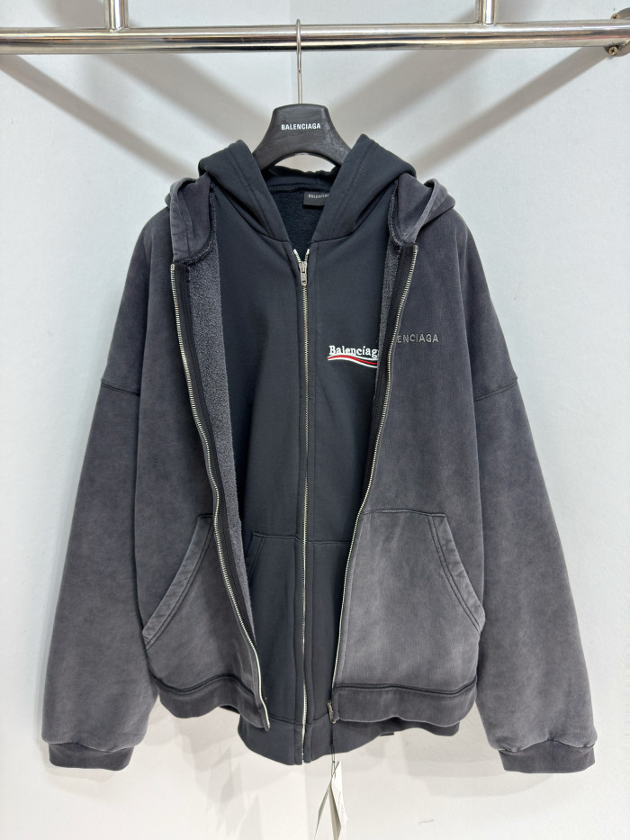 NIGO Balenciaga Men's Layered Zip-up Hoodie in Faded Black #nigo336823
