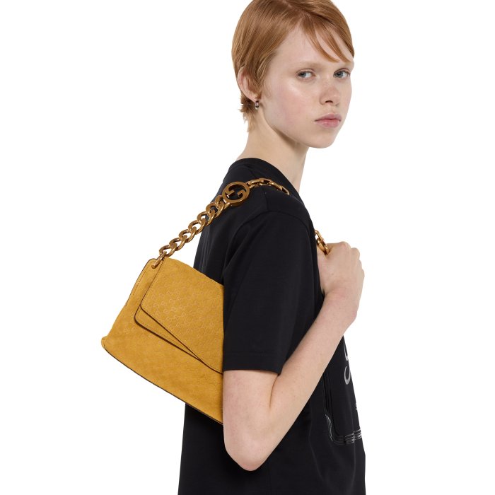 NIGO Gucci Medium shoulder bag with chain in black GG leather #nigo336824