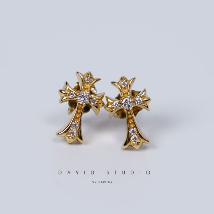 NIGO Chrome Hearts Sterling Silver Gold Plated Cross Earrings #nigo336940