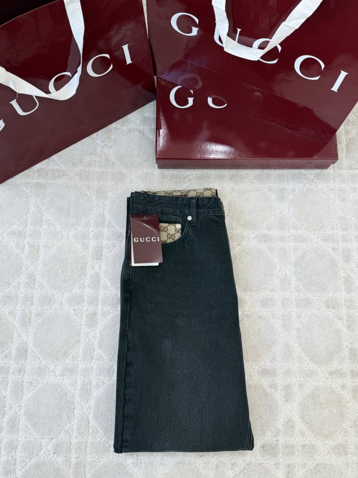 NIGO Gucci Washed Cotton Denim Shirt Pants in Black #nigo336977