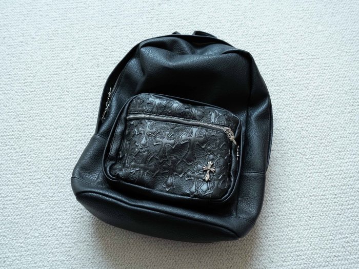 NIGO Chrome Hearts Solid Color Leather Zipper Leather Backpack Backpack #nigo336982
