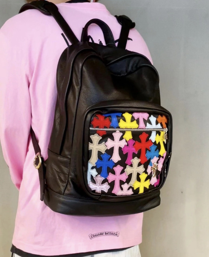 NIGO Chrome Hearts Solid Color Leather Zipper Leather Backpack Backpack #nigo336982