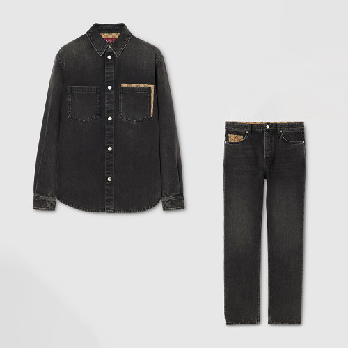 NIGO Gucci Washed Cotton Denim Shirt Pants in Black #nigo336977