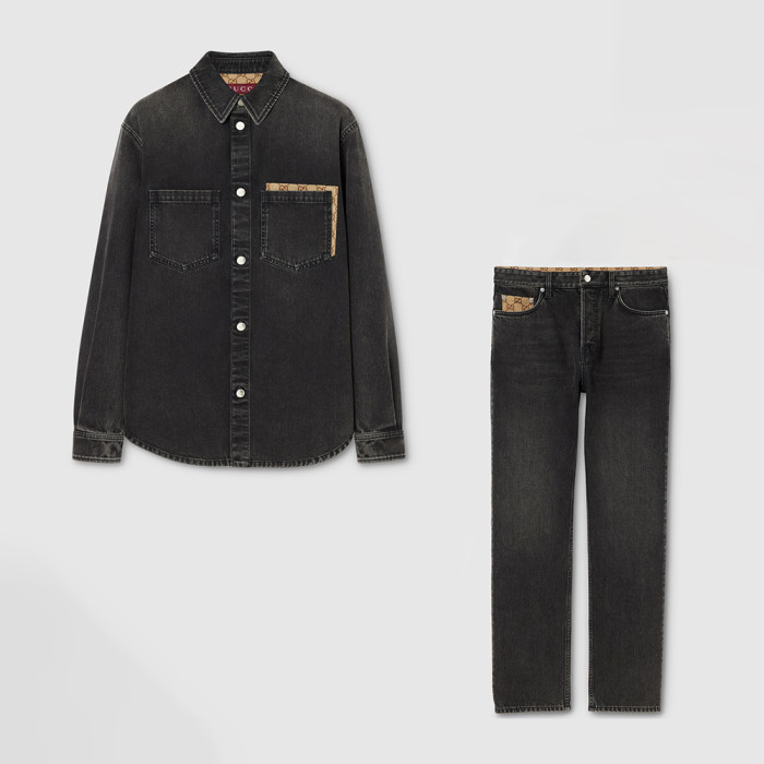 NIGO Gucci Washed Cotton Denim Shirt Pants in Black #nigo336977