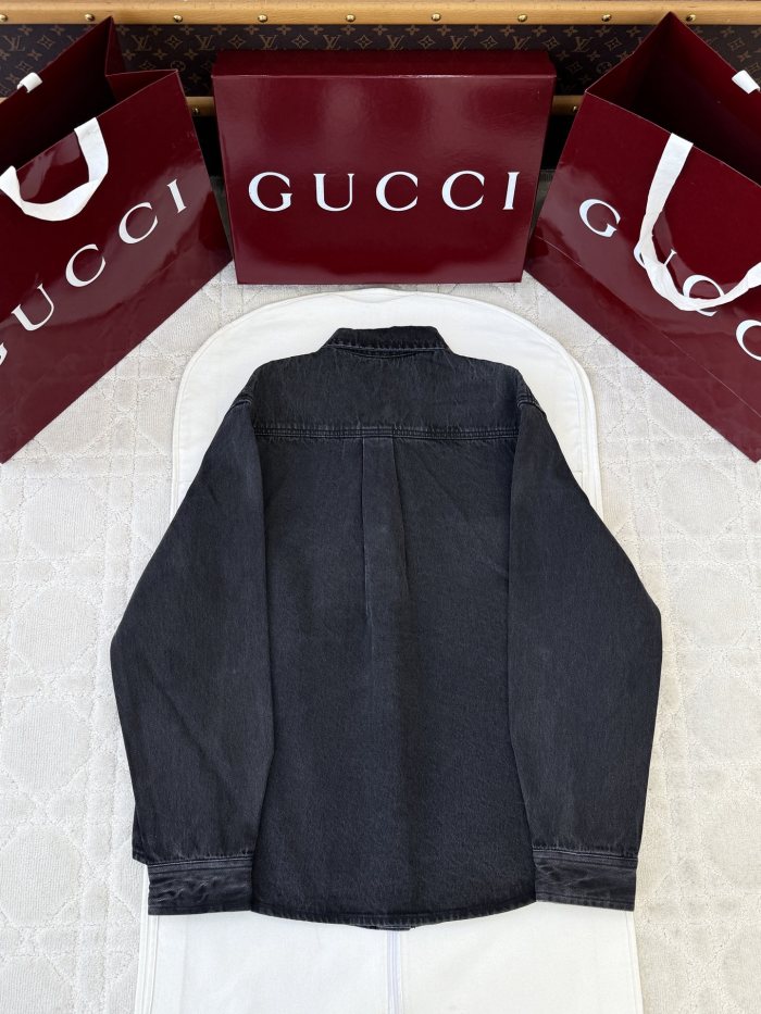 NIGO Gucci Washed Cotton Denim Shirt Pants in Black #nigo336977
