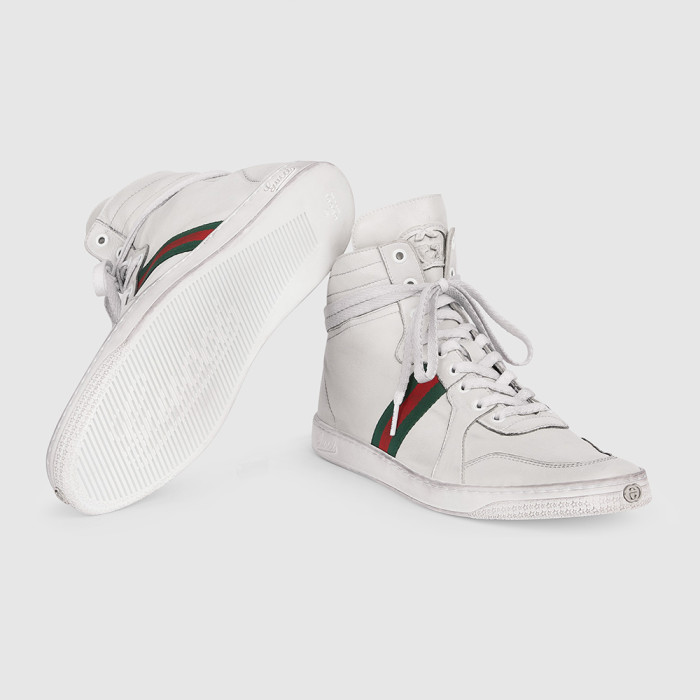 NIGO Gucci Men's Stretch High-top Sneaker in White Leather #nigo337175
