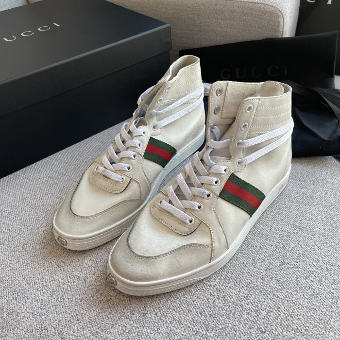 NIGO Gucci Men's Stretch High-top Sneaker in White Leather #nigo337175