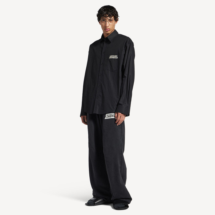 Balenciaga Men's Masking Tape Long Sleeve Shirt Large Fit in Black #nigo337143