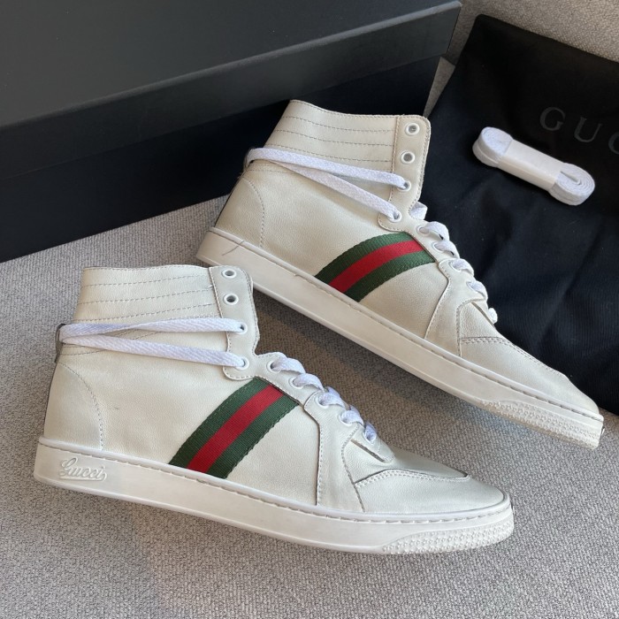 NIGO Gucci Men's Stretch High-top Sneaker in White Leather #nigo337175