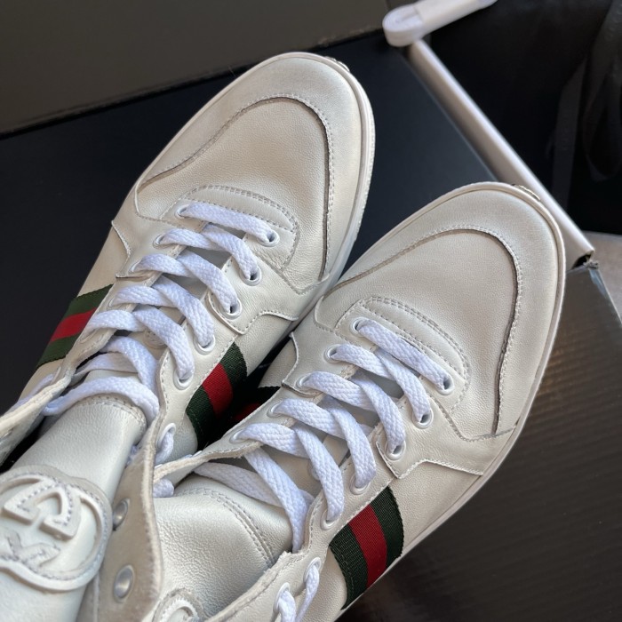 NIGO Gucci Men's Stretch High-top Sneaker in White Leather #nigo337175