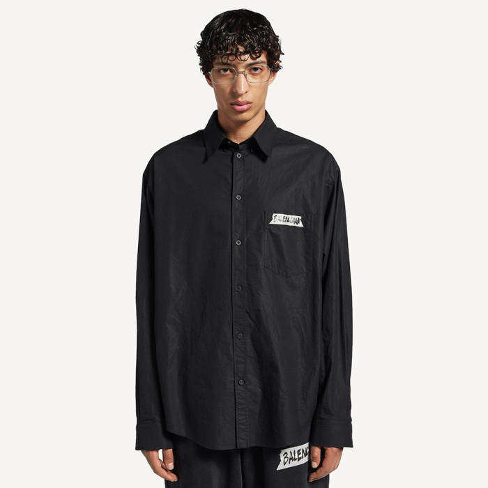Balenciaga Men's Masking Tape Long Sleeve Shirt Large Fit in Black #nigo337143