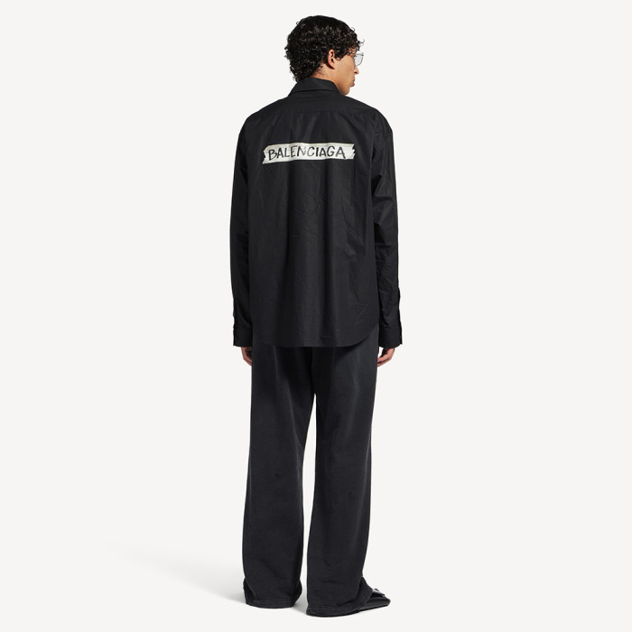 Balenciaga Men's Masking Tape Long Sleeve Shirt Large Fit in Black #nigo337143