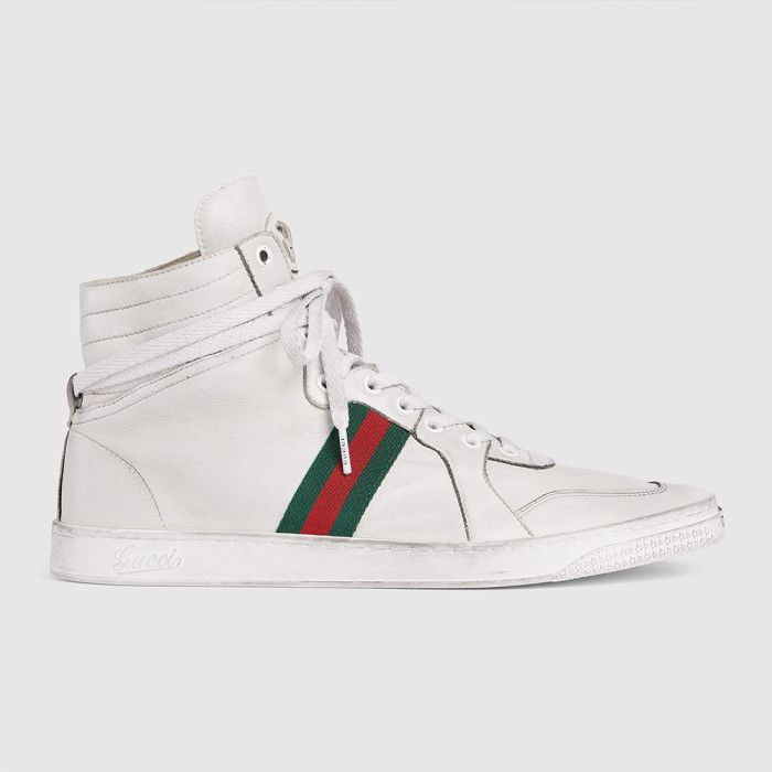 NIGO Gucci Men's Stretch High-top Sneaker in White Leather #nigo337175