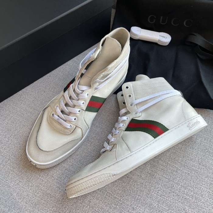 NIGO Gucci Men's Stretch High-top Sneaker in White Leather #nigo337175