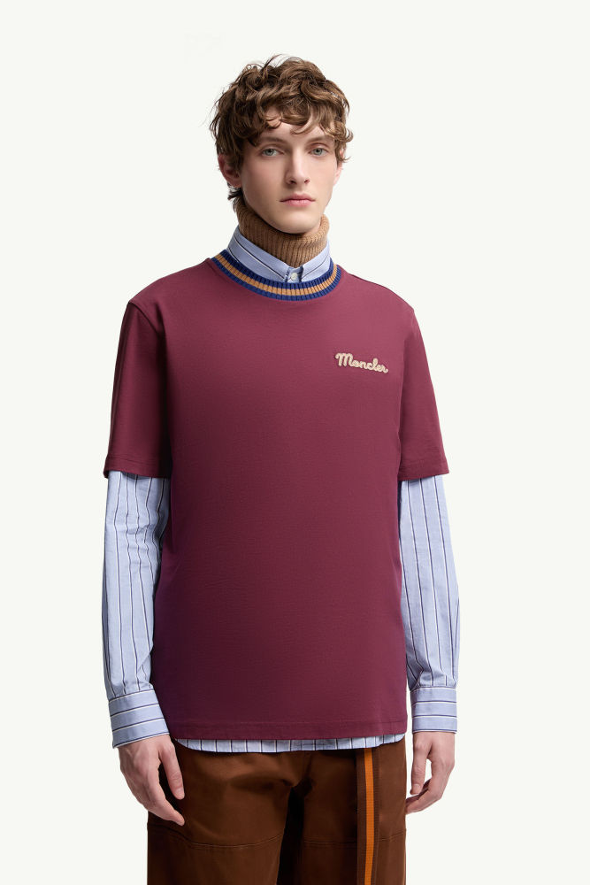 NIGO Moncler Burgundy Embroidered Logo Cotton T-Shirt Polos T-shirts #nigo375498