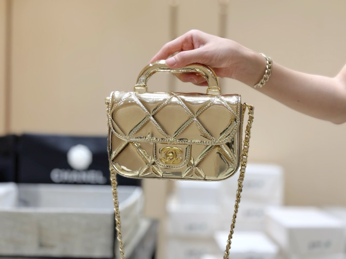 NIGO Chanel Small Clutch With Chain Mirror Calfskin Metal #nigo375531