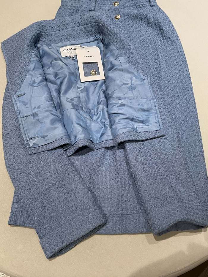 NIGO Chanel Jacket Skirt Cotton Tweed Blue #nigo336491