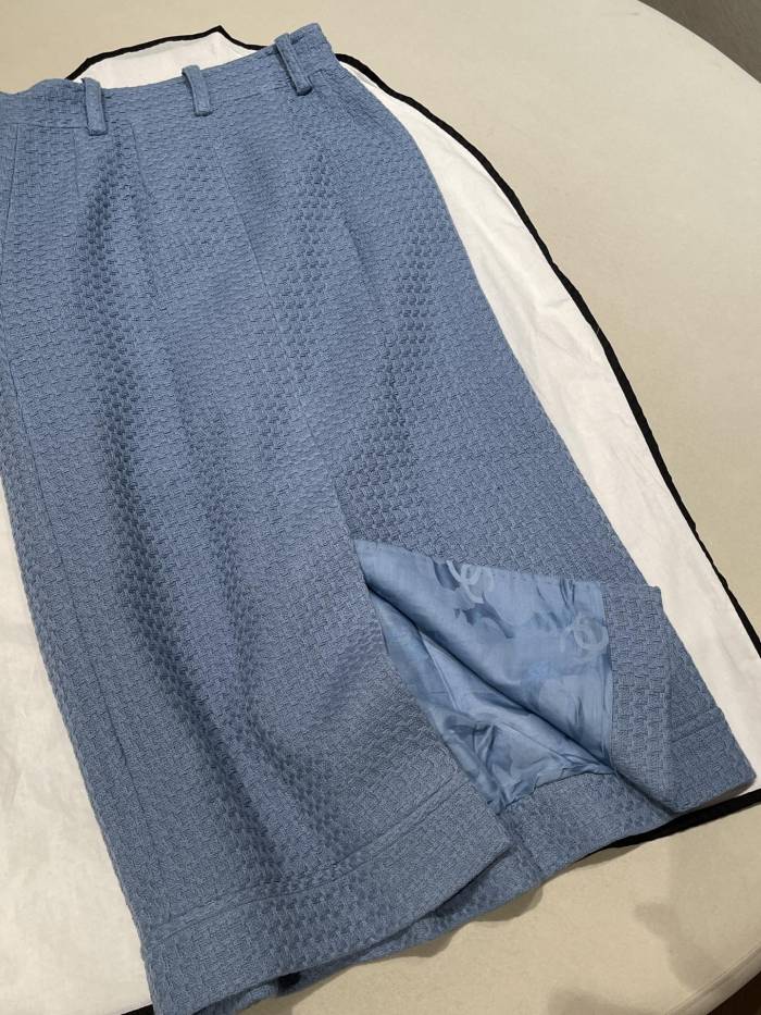 NIGO Chanel Jacket Skirt Cotton Tweed Blue #nigo336491