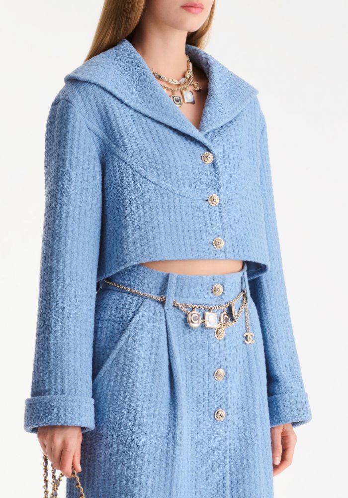 NIGO Chanel Jacket Skirt Cotton Tweed Blue #nigo336491