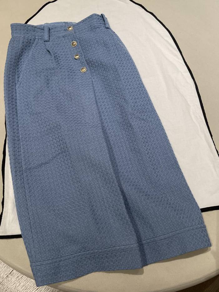 NIGO Chanel Jacket Skirt Cotton Tweed Blue #nigo336491
