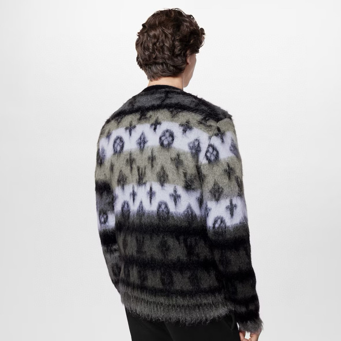 NIGO Louis Vuitton Men's Fall And Winter Black And White Jacquard Long Wool Sweater Cardigan#nigo286539
