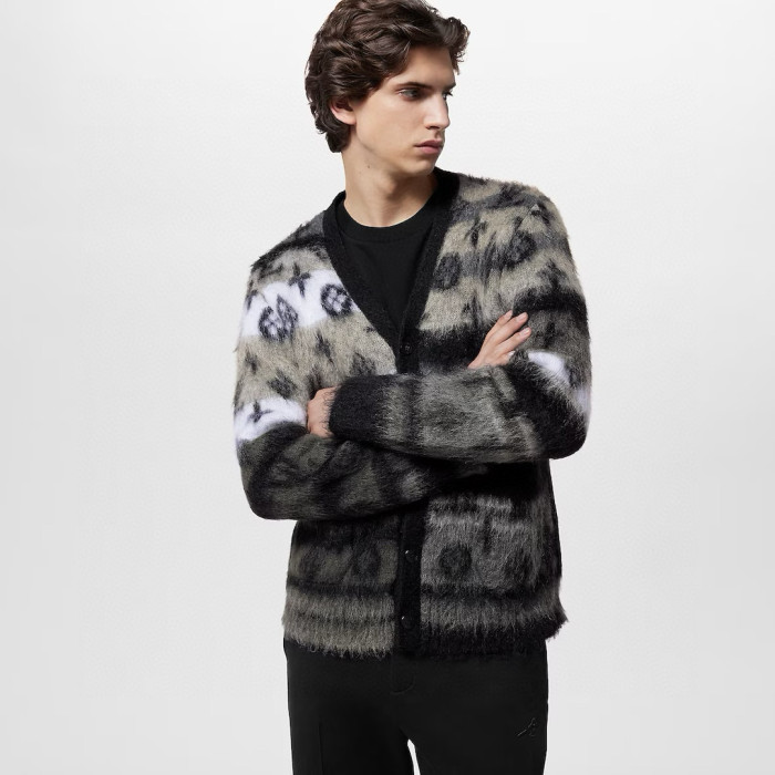 NIGO Louis Vuitton Men's Fall And Winter Black And White Jacquard Long Wool Sweater Cardigan#nigo286539