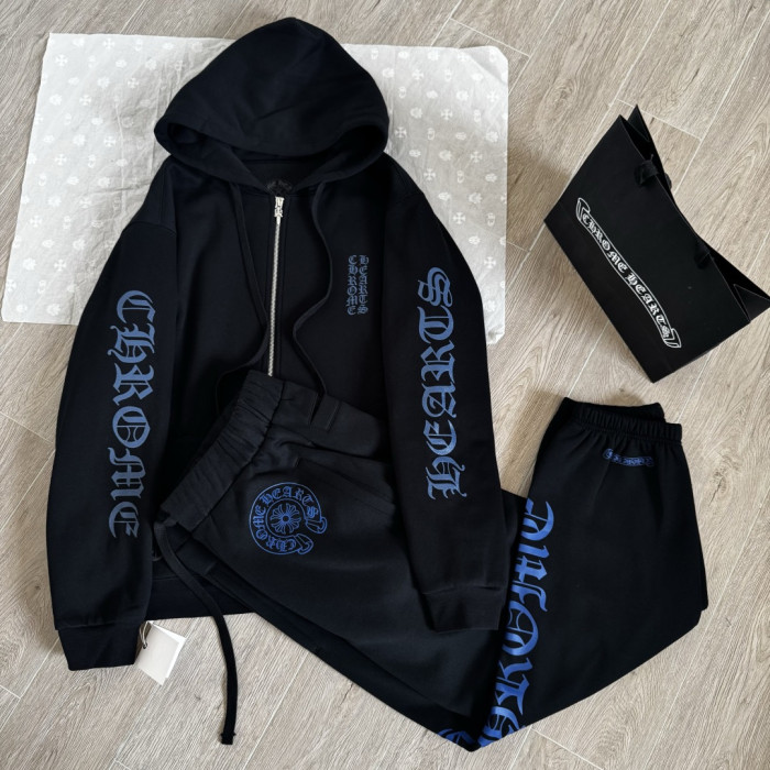 NIGO Chrome Hearts Blue Sanskrit Letters Waffle Lining Hooded Sweatshirt Pants #nigo375714