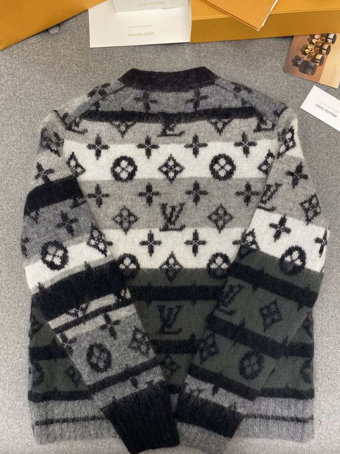 NIGO Louis Vuitton Men's Fall And Winter Black And White Jacquard Long Wool Sweater Cardigan#nigo286539