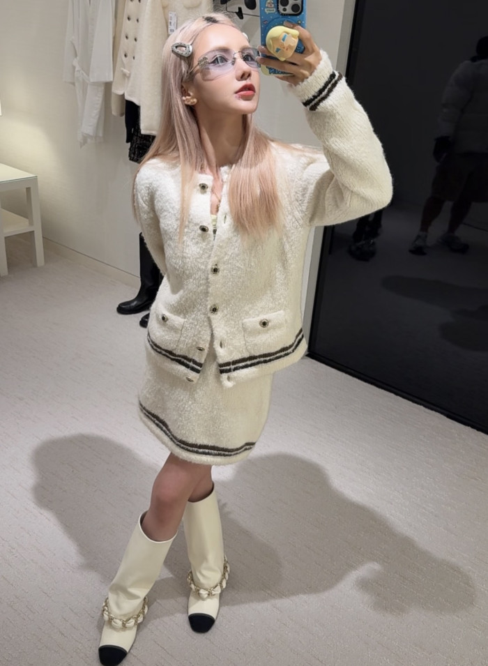 NIGO Chanel Top-quality Cardigan Version Short Skirt Cashmere Alpaca White Brown #nigo375695