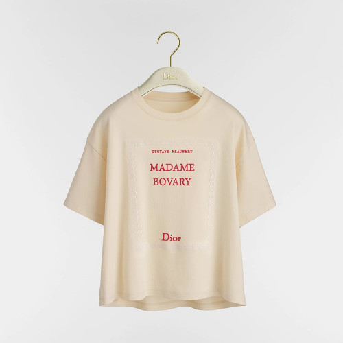 NIGO DIOR Book Cover Oversized Cropped T-Shirt Beige and Red Cotton Jersey #nigo375762