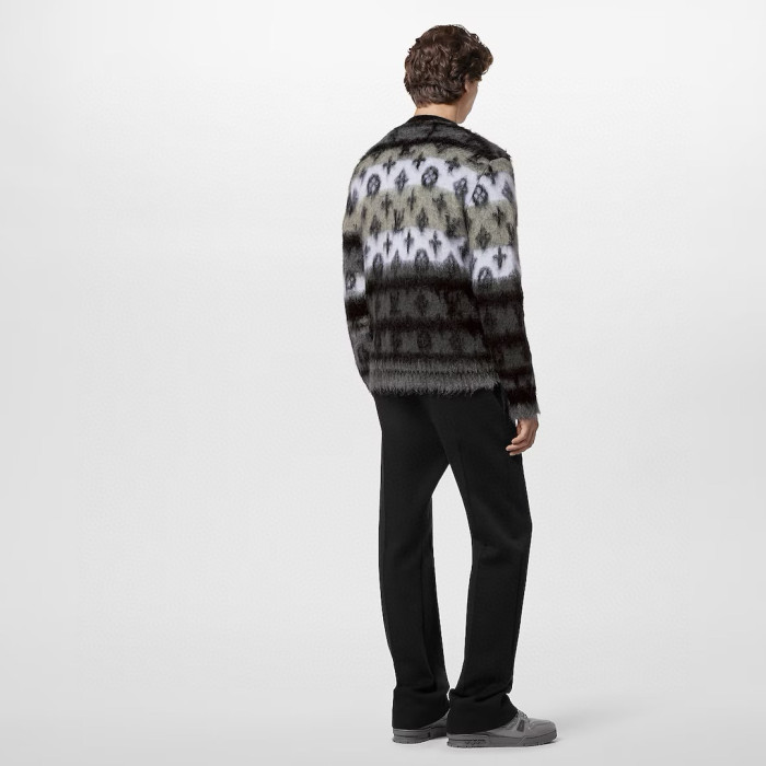 NIGO Louis Vuitton Men's Fall And Winter Black And White Jacquard Long Wool Sweater Cardigan#nigo286539