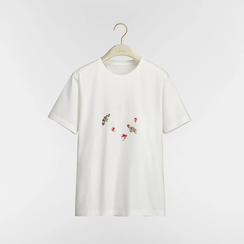 NIGO DIOR Dioramour Fitted T-Shirt White Cotton Jersey with Multicolor Doves Roses Motif #nigo375761